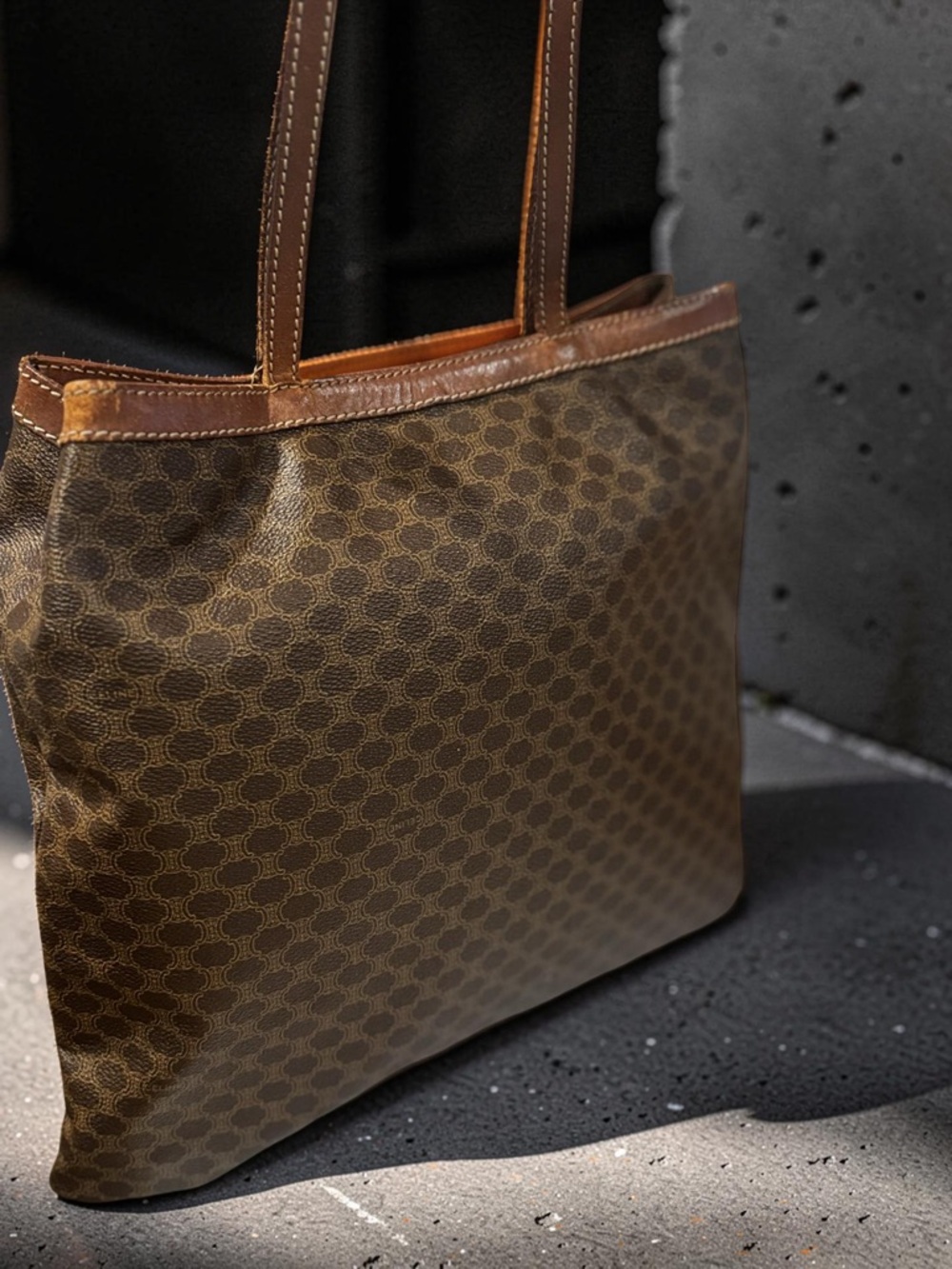 Celine Brown Monogram Canvas Tote with Tan Leather Trim - Picture 5 of 11